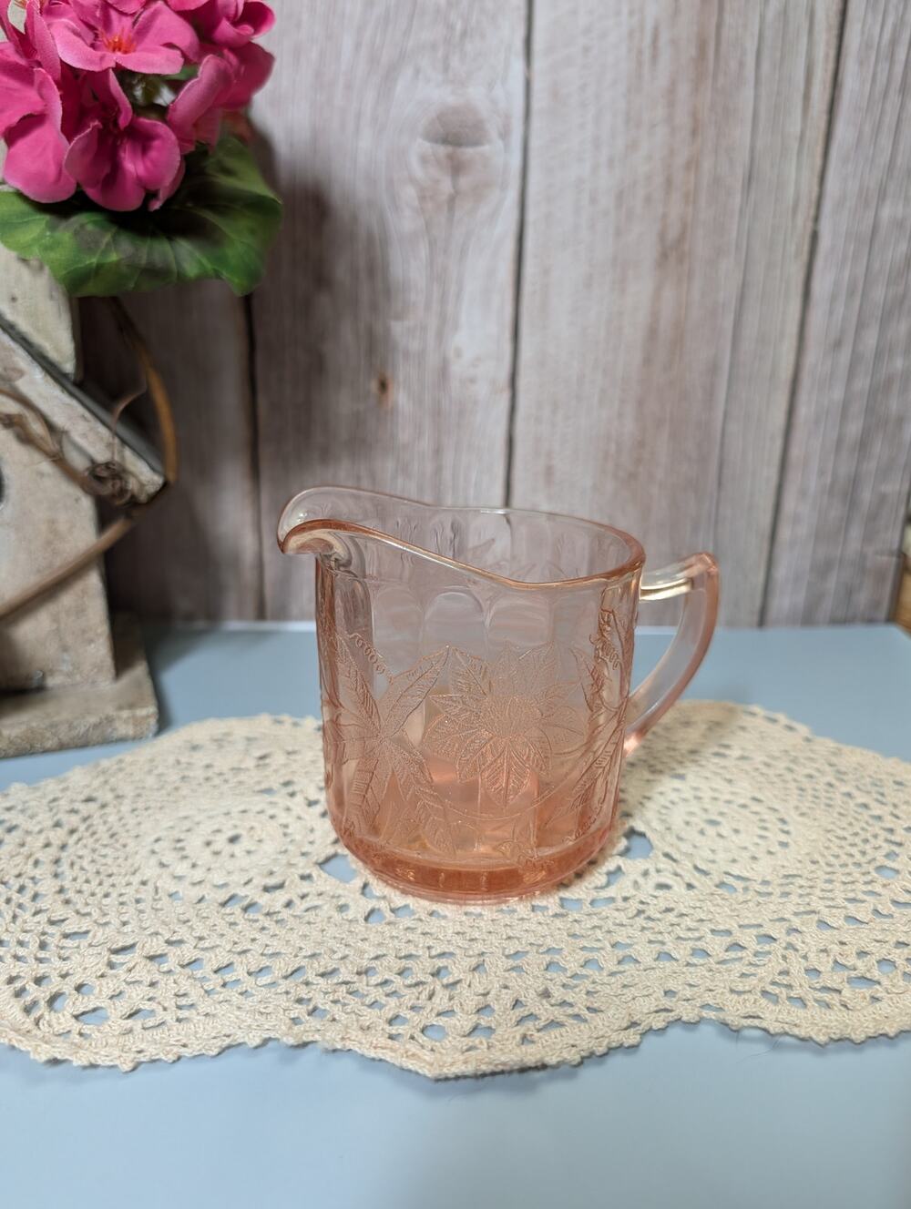 Vintage Jeannette Glass Company Pink Depression Glass Creamer Poinsettia Pattern